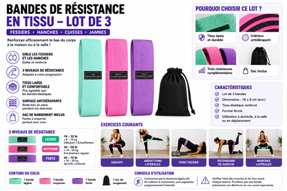 Bandes de résistance en tissu – Lot de 3