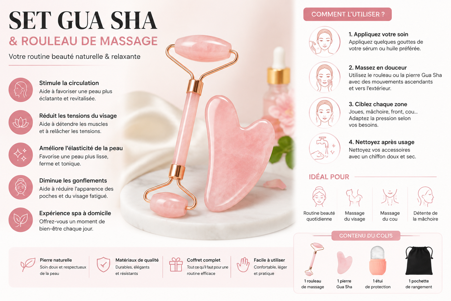 Set de massage pour visage Gua Sha